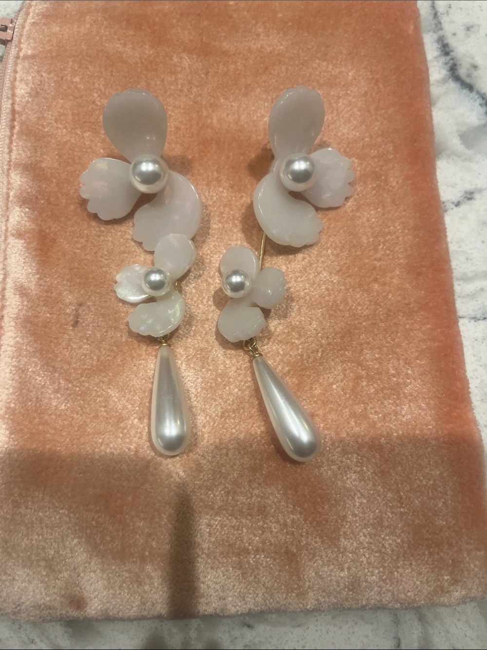 Delicate White Pearl Flower Drop Earrings
